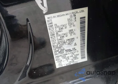 2006 Nissan Titan Xe из США, поврежденный, VIN 1N6AA07A06N576373